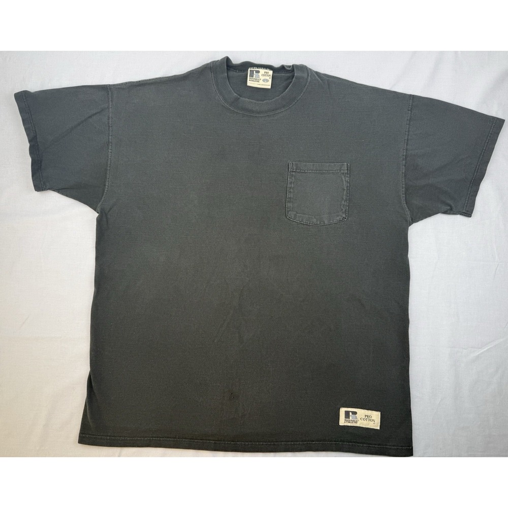 Vintage Russell Athletic Pocket Tee Black Distressed Faded Grunge